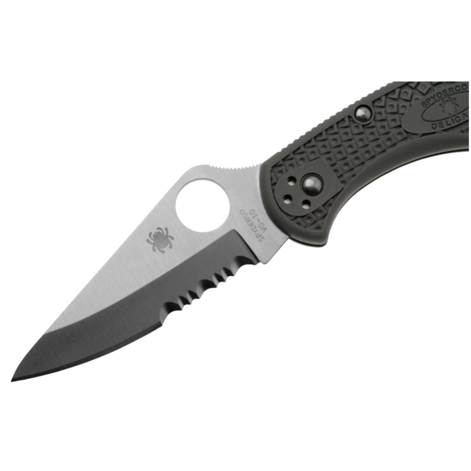 Spyderco Delica 4 lightweight C11PSFG, VG10 semi-serrated edge knife with green FRN handle