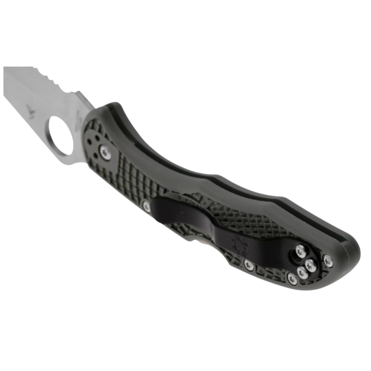 Spyderco Delica 4 lightweight C11PSFG, VG10 semi-serrated edge knife with green FRN handle