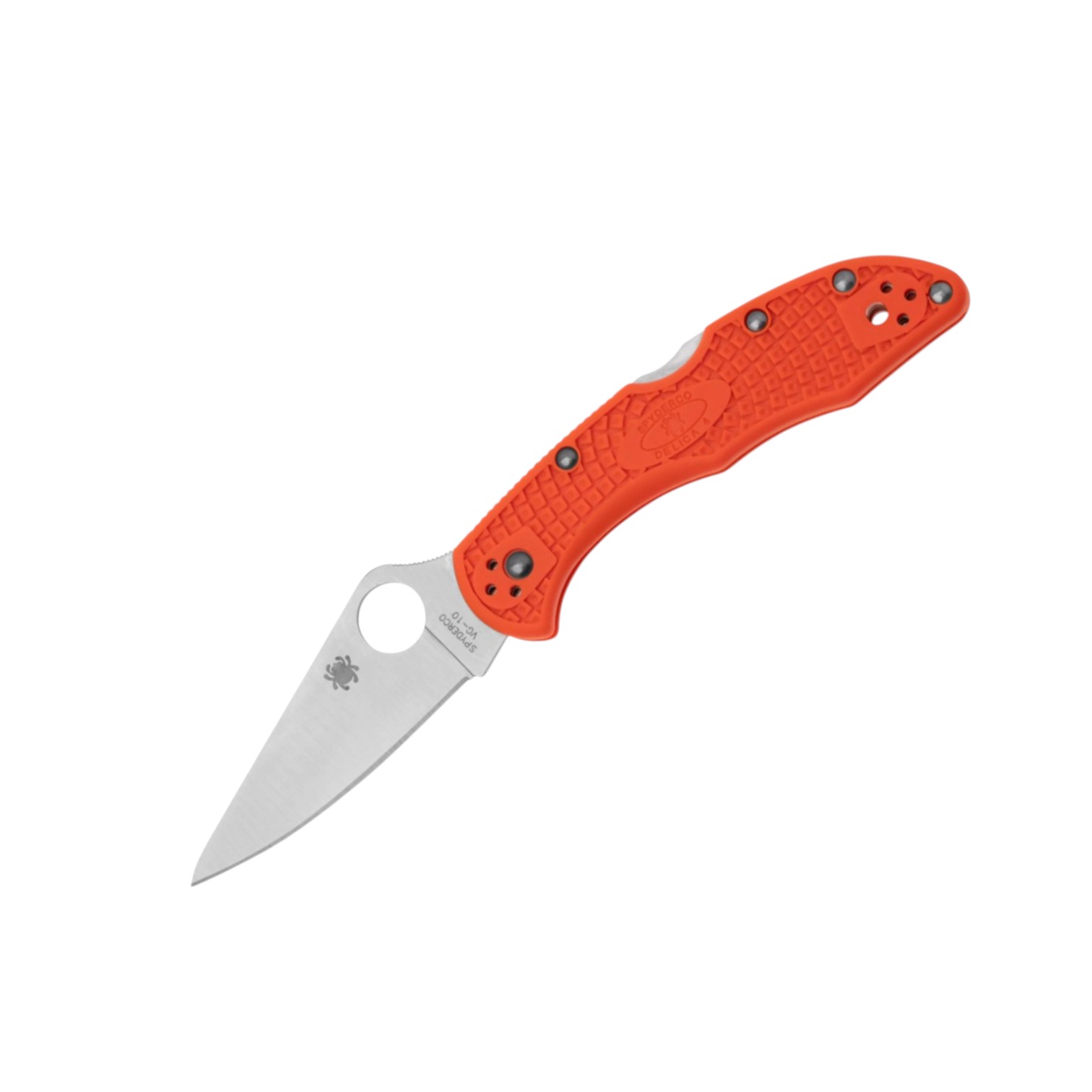 Spyderco Delica 4 C11FPOR, VG10 flat edge knife with orange FRN handle