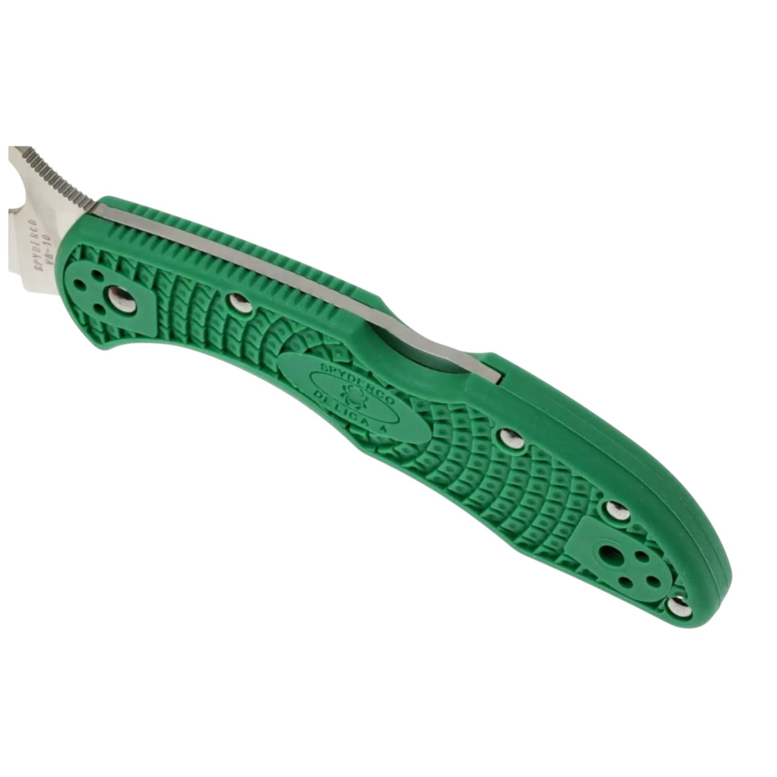 Spyderco Delica 4 C11FPGR, VG10 flat edge knife with green FRN handle