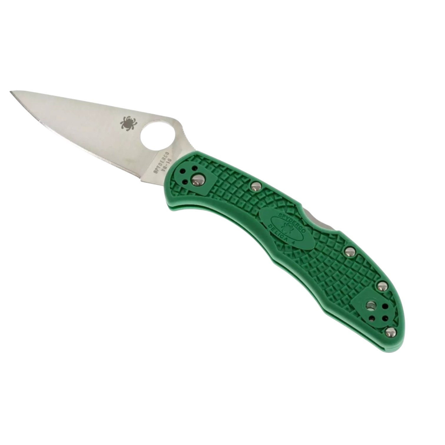 Spyderco Delica 4 C11FPGR, VG10 flat edge knife with green FRN handle