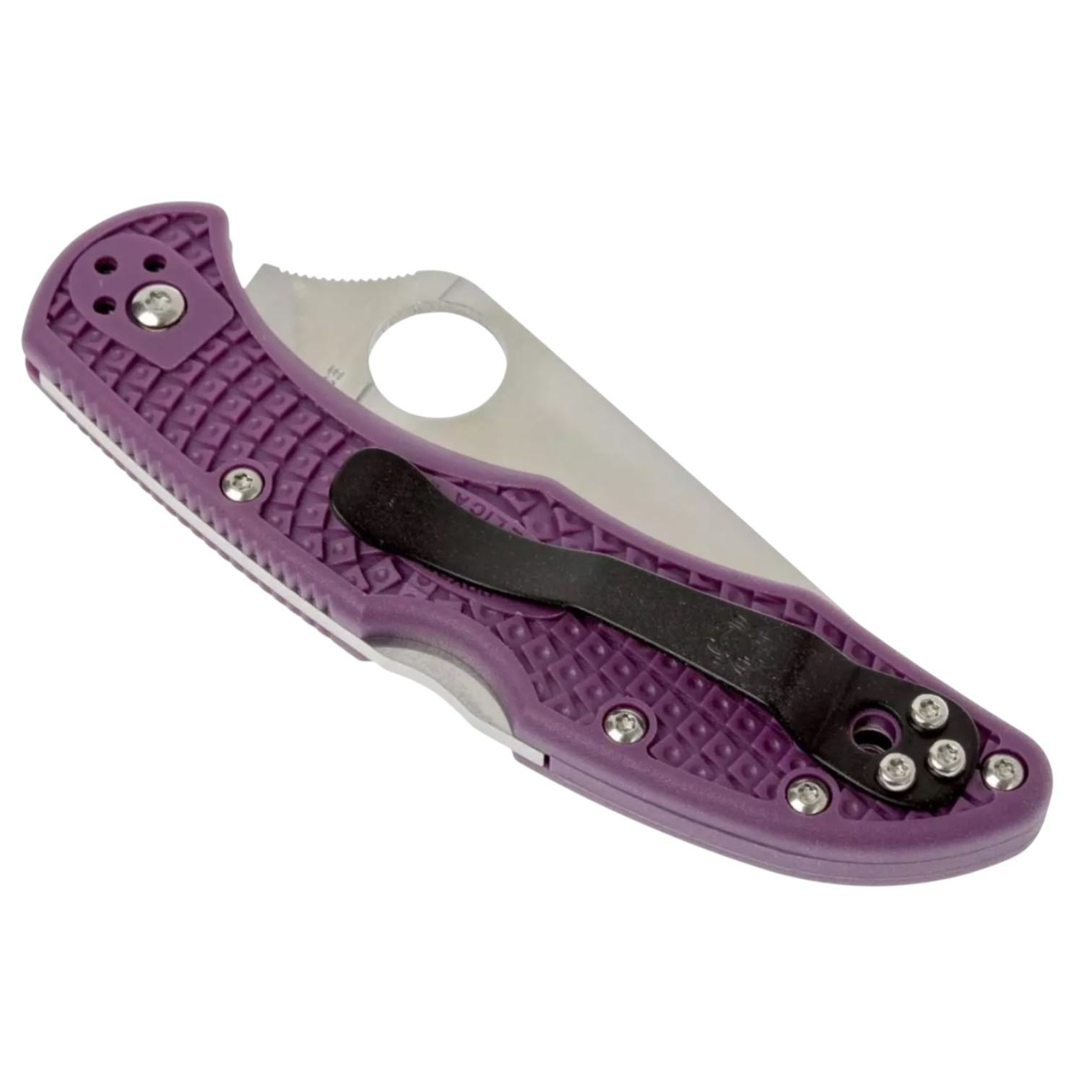 Spyderco Delica 4 C11FPPR, VG10 flat edge knife with purple FRN handle