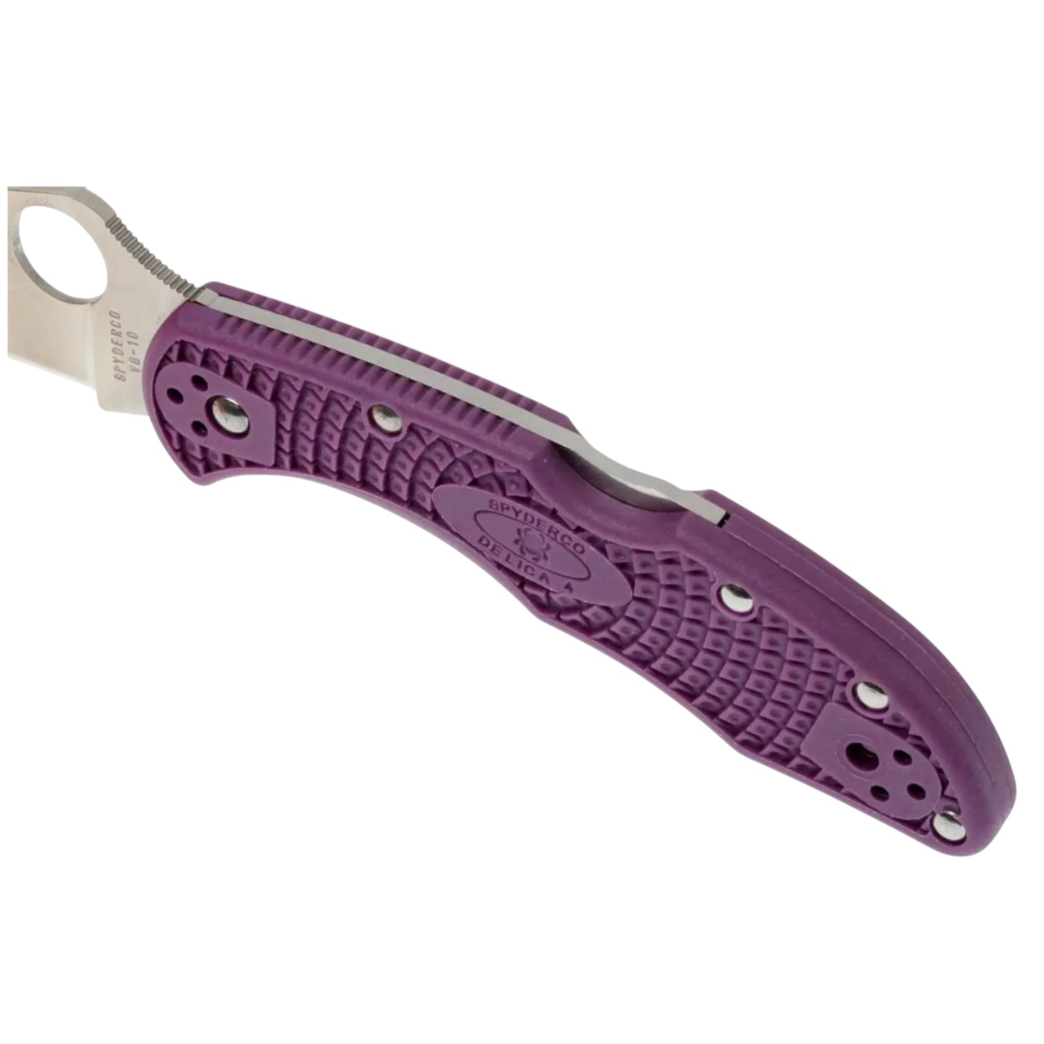 Spyderco Delica 4 C11FPPR, VG10 flat edge knife with purple FRN handle