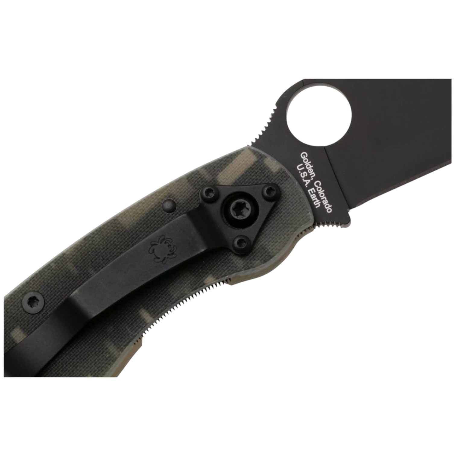 Spyderco Military PE C36GPCMOBK navaja táctica con mango de G-10 camo y hoja negra con filo plano