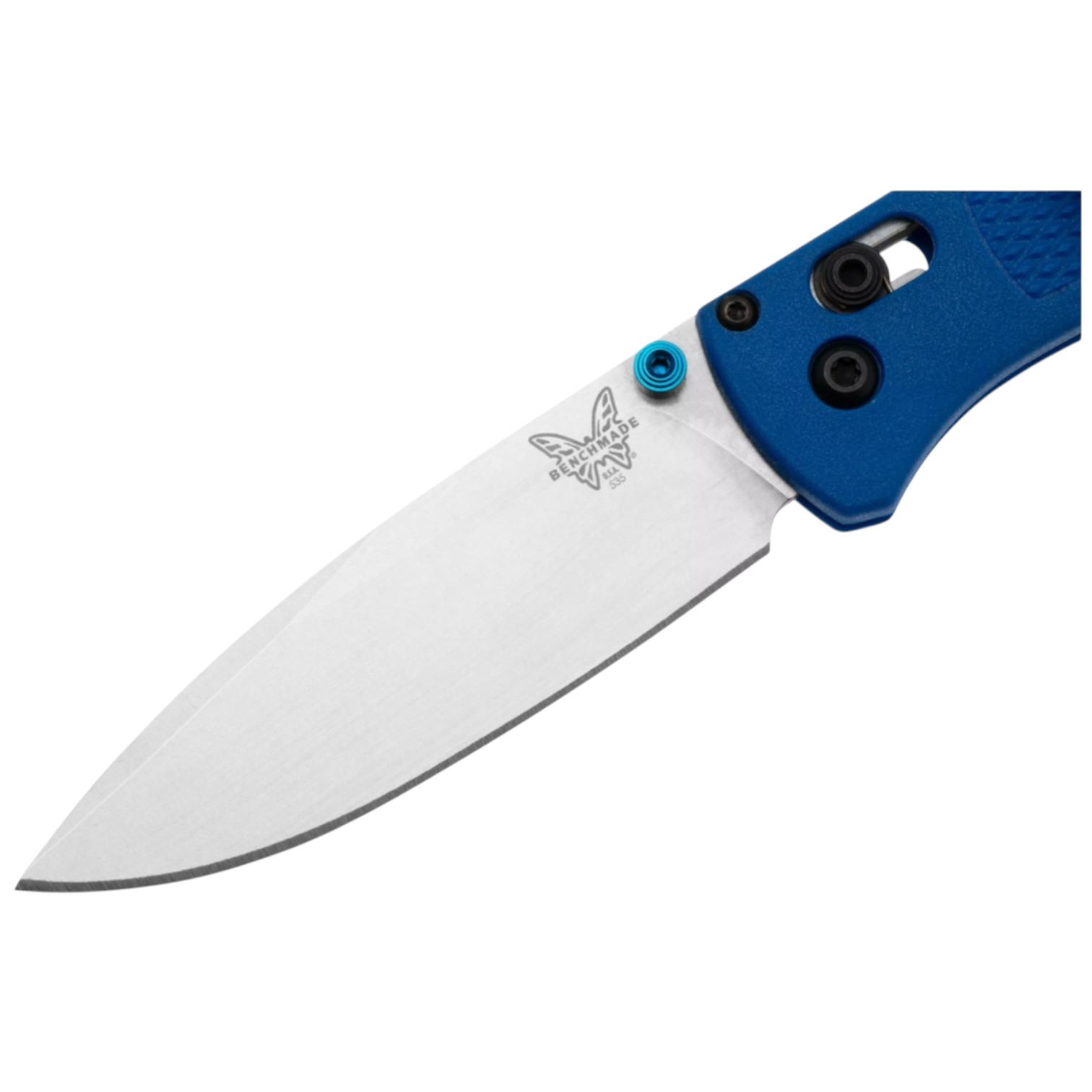 Navaja Benchmade bugout con mango grivory azul y hoja CPM S30V stonewashed de 8.2 cm