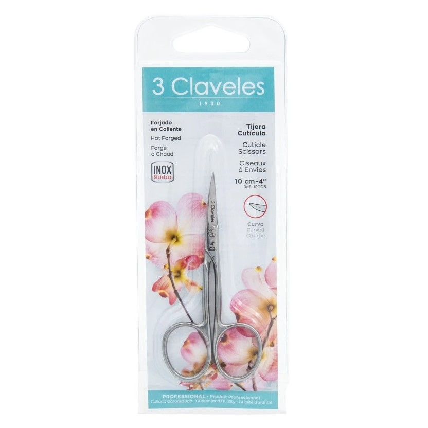 Tijera de cutícula inox forjada de 10 cm curva 3 Claveles