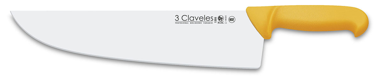Cuchillo carnicero ancho con hoja de 32 cm y mango de polipropileno amarillo