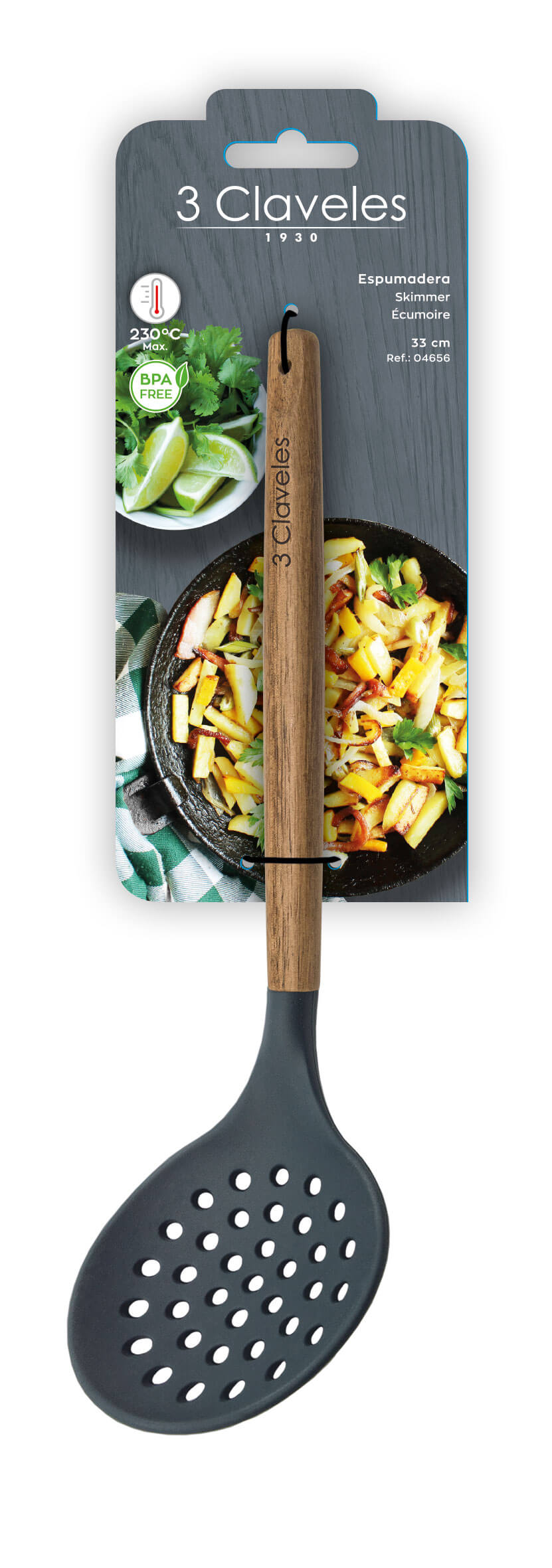 Espumadera de silicona y madera de haya BPA Free 3 Claveles