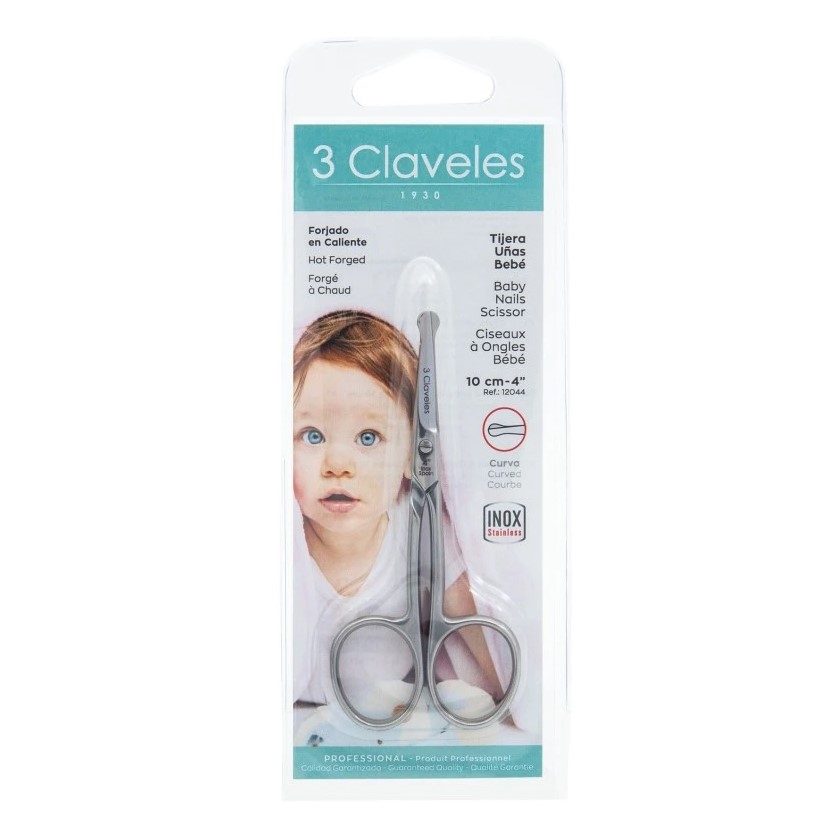 Tijera para bebé curva de 10 cm de acero inox forjada 3 Claveles