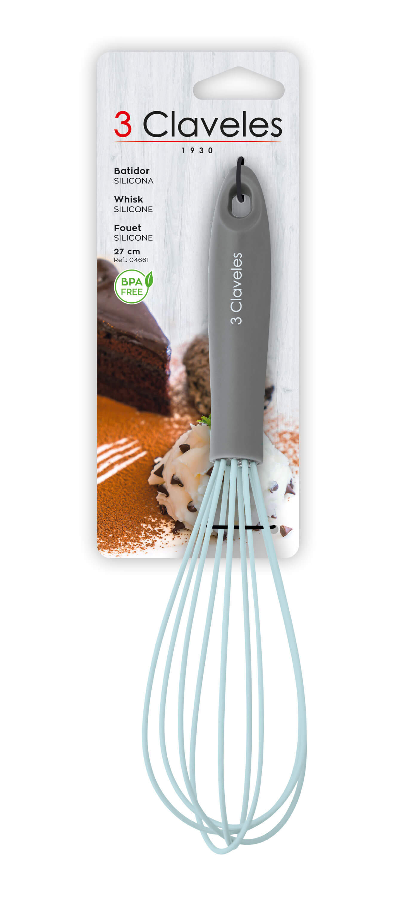 Batidor de cocina de silicona con mango de poliestireno 3 Claveles BPA Free