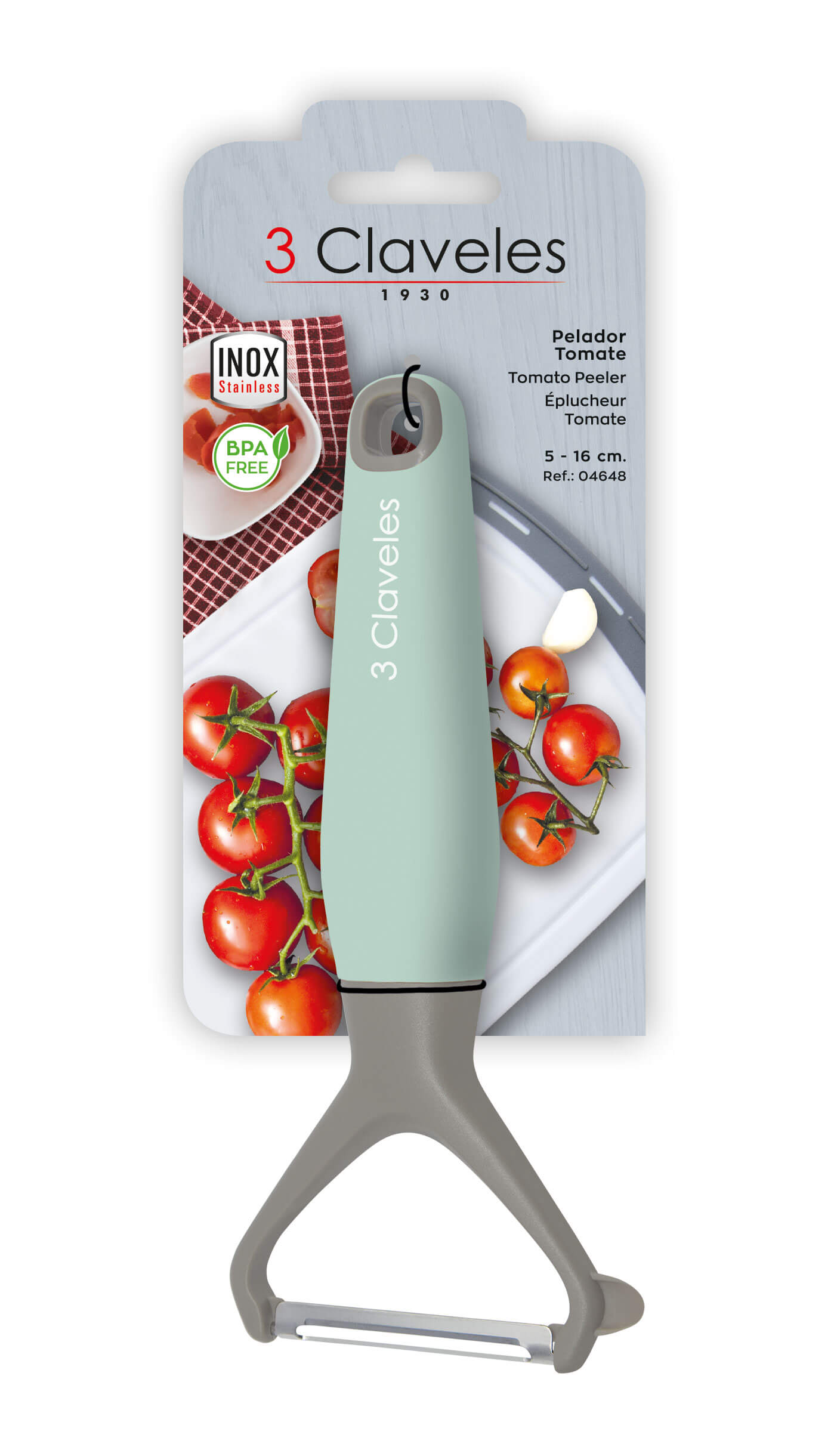 Pelador de tomate de acero inoxidable con mango de TPR y polipropileno 3 Claveles BPA Free 4648