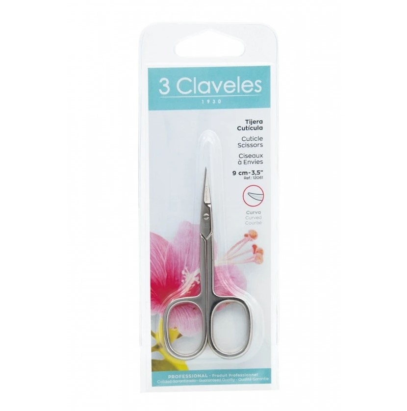 Tijera para cutículas curva 3 Claveles de 9 cm acero carbono