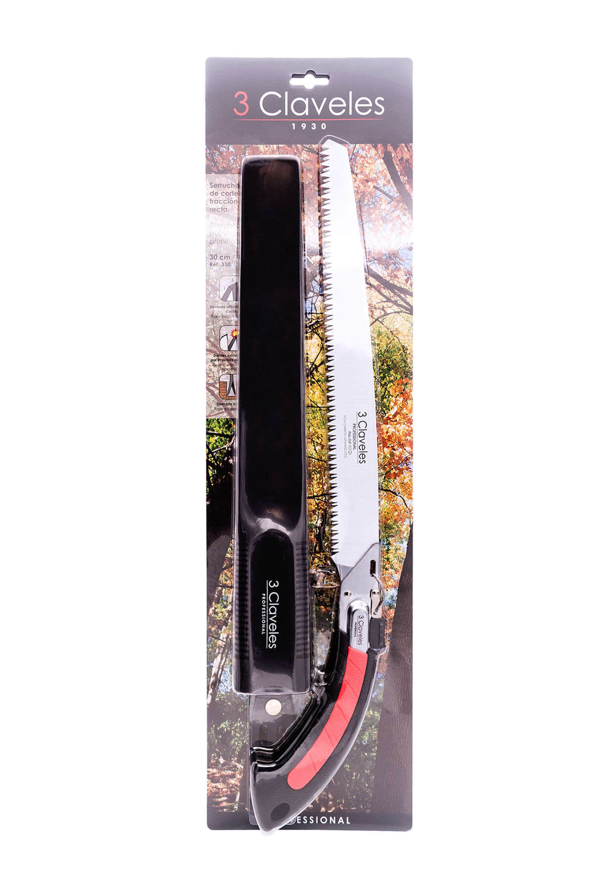 Serrucho con hoja recta intercambiable 3Claveles con una medida de 30 cm con funda