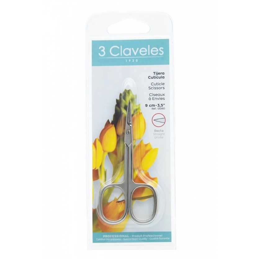 Tijera para cutículas recta 3 Claveles de 9 cm acero carbono