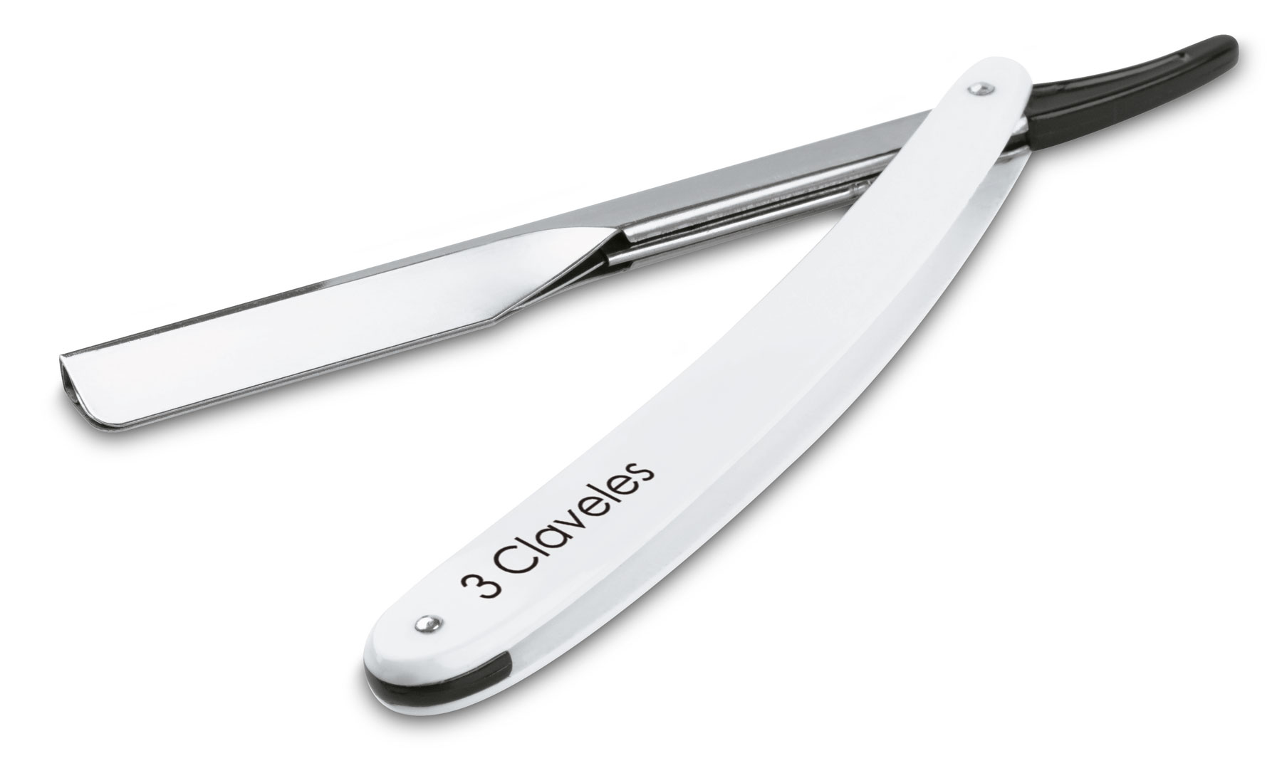 Barber's razor with interchangeable blade, 3 Claveles, white handle