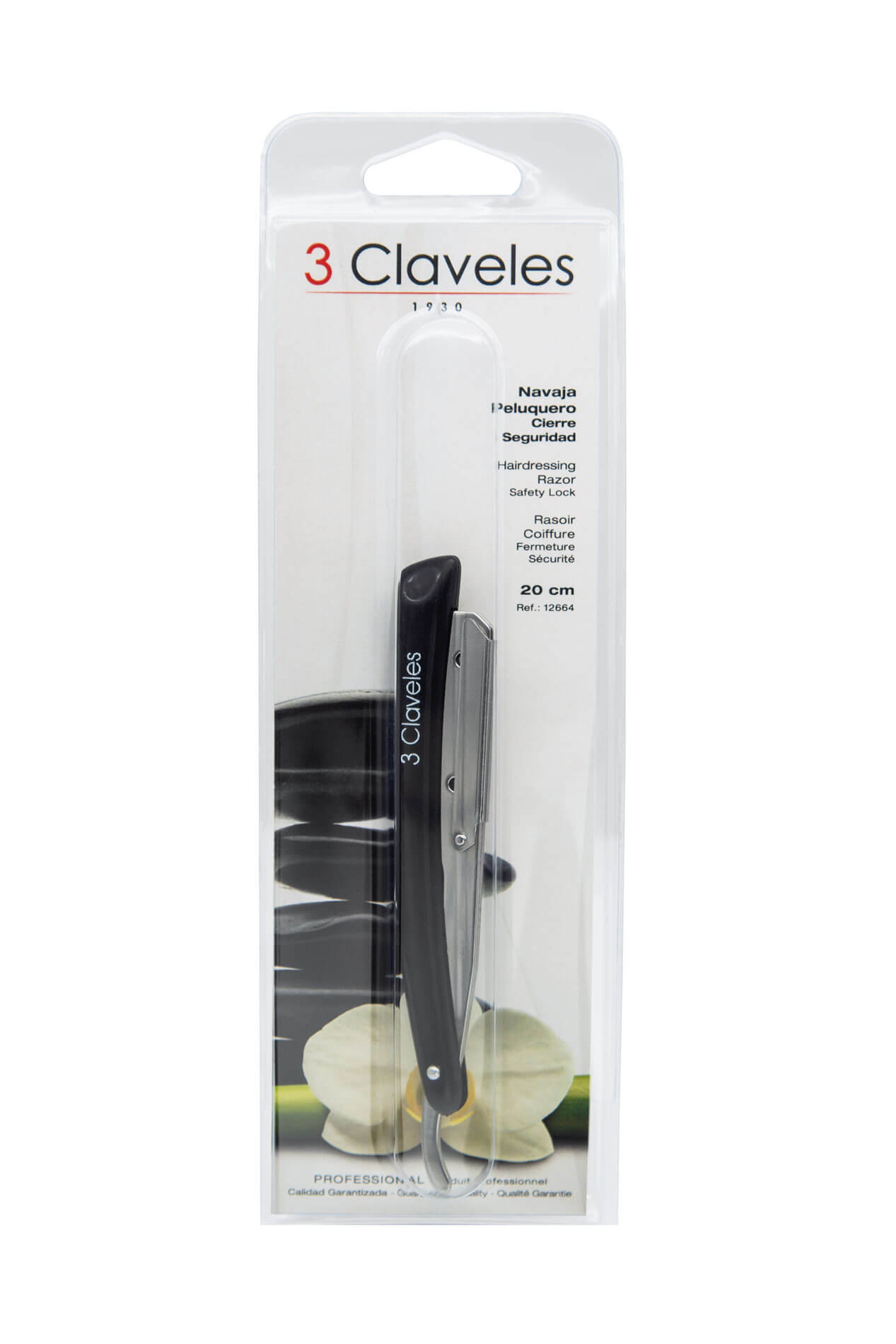 Navaja de peluquero con hoja intercambiable con cierre de seguridad y mango negro 3Claveles