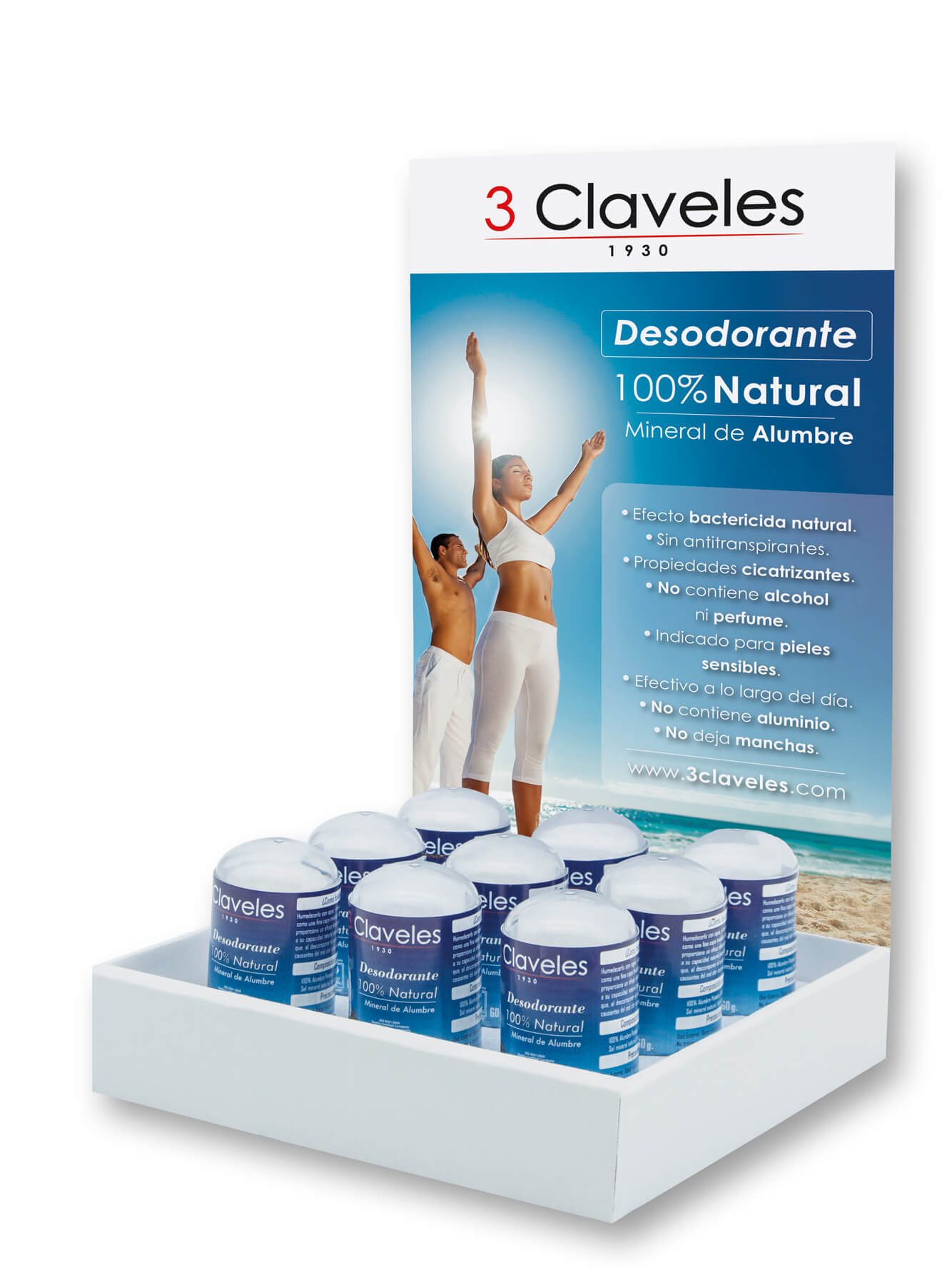 Blister pack with 12 units of 3 Claveles 100% natural mineral alum deodorant