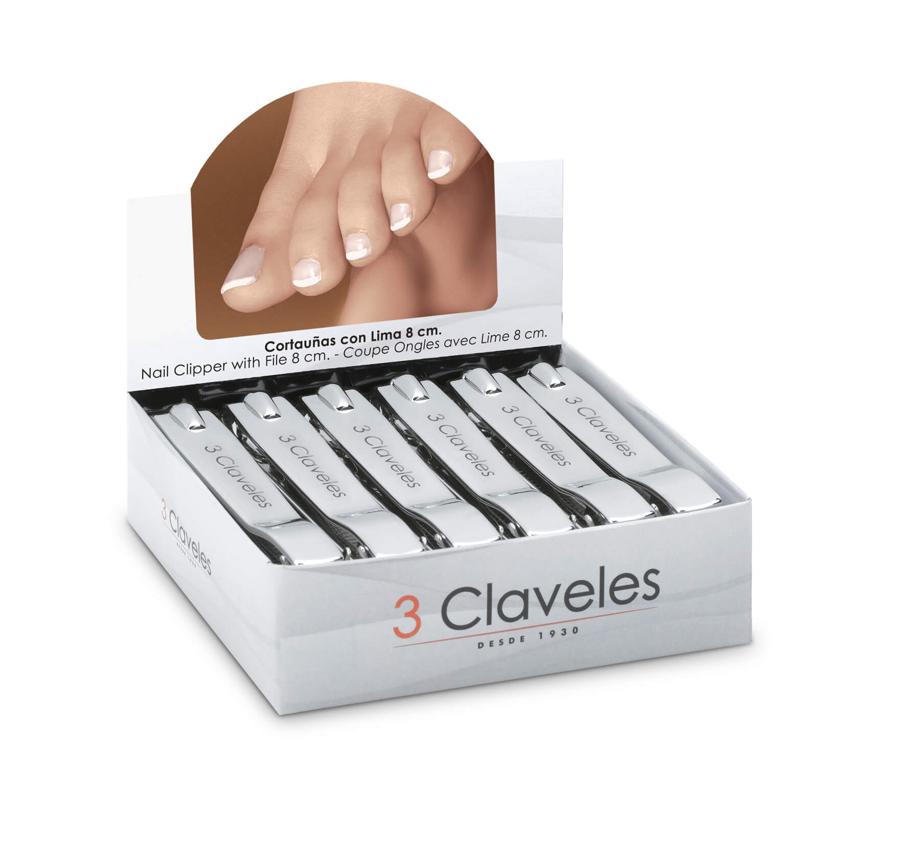 Nail clippers with file, pack of 12 units, 8 cm, 3 Claveles