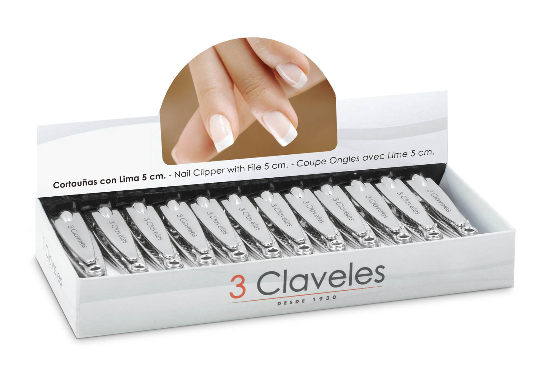 Nail clippers with file, pack of 24 units, 5 cm, 3 Claveles