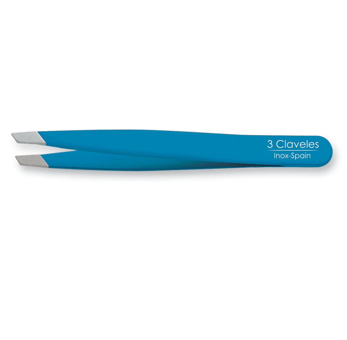 Blue tweezers with slanted tip design, 10 cm, 3 Claveles