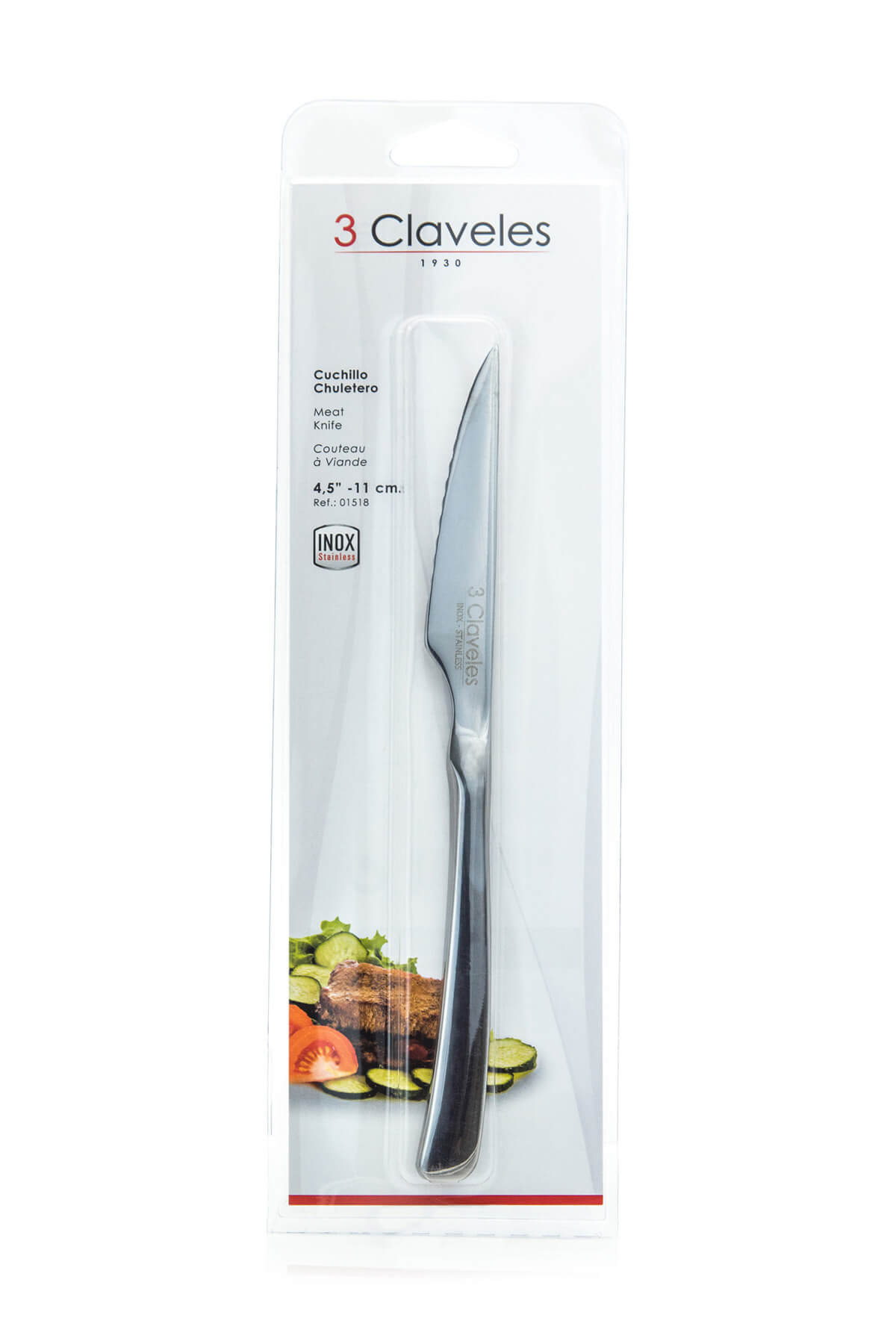 Coltello da bistecca seghettato 11 cm monoblocco 3 Claveles blister