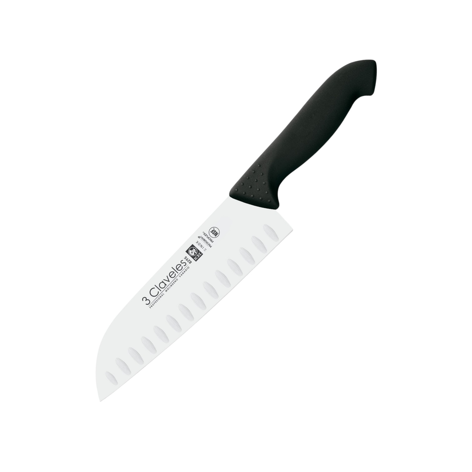 Santoku knife with 18cm blade and black proflex handle, 3 Clavele...