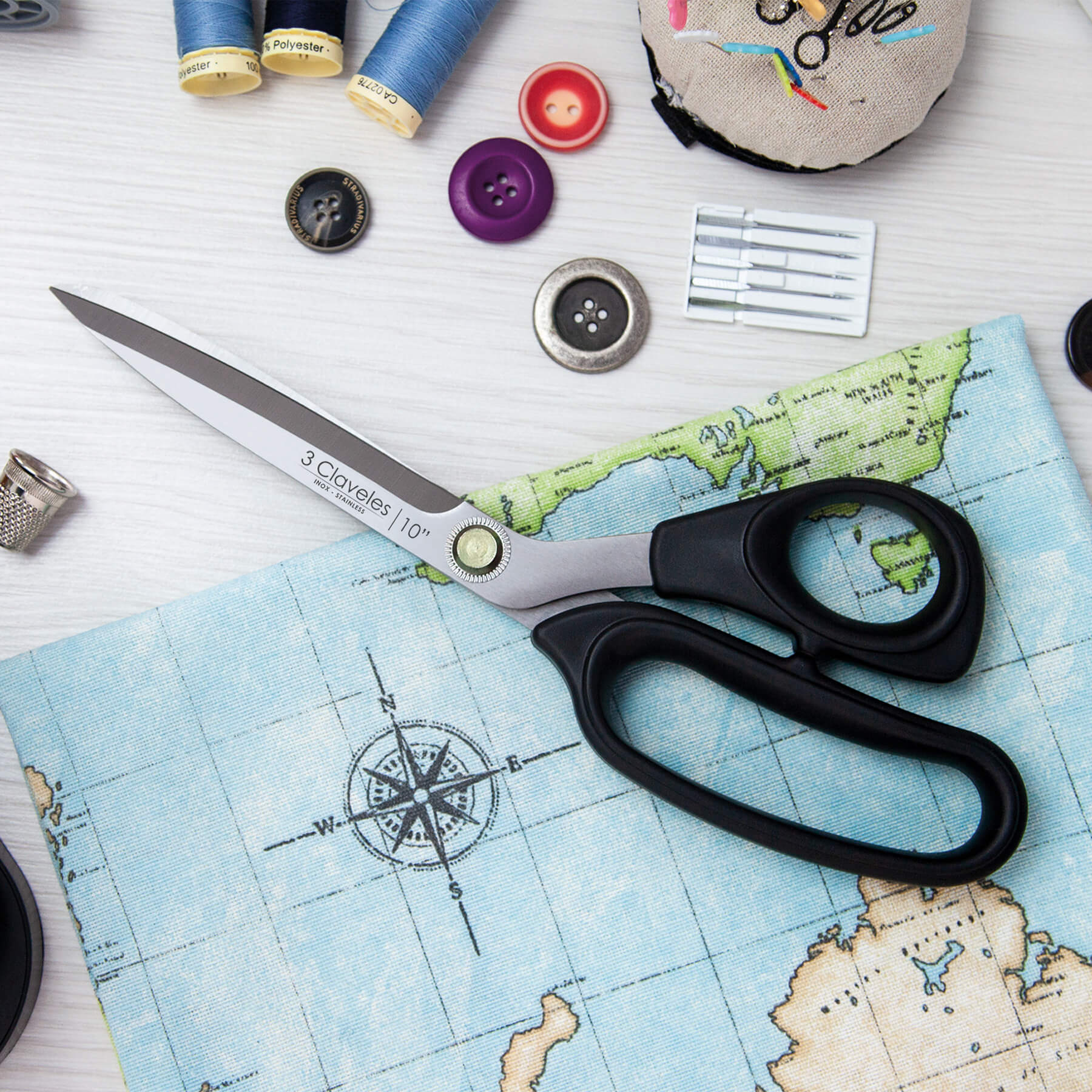 Ciseaux de couture multi-usages 3 Claveles 25 cm avec poignée en thermoplastique TPR noir