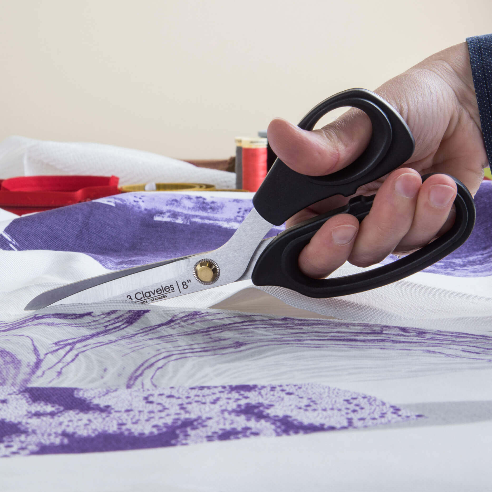 Ciseaux de couture multi-usages 3 Claveles 20 cm avec poignée en thermoplastique TPR noir