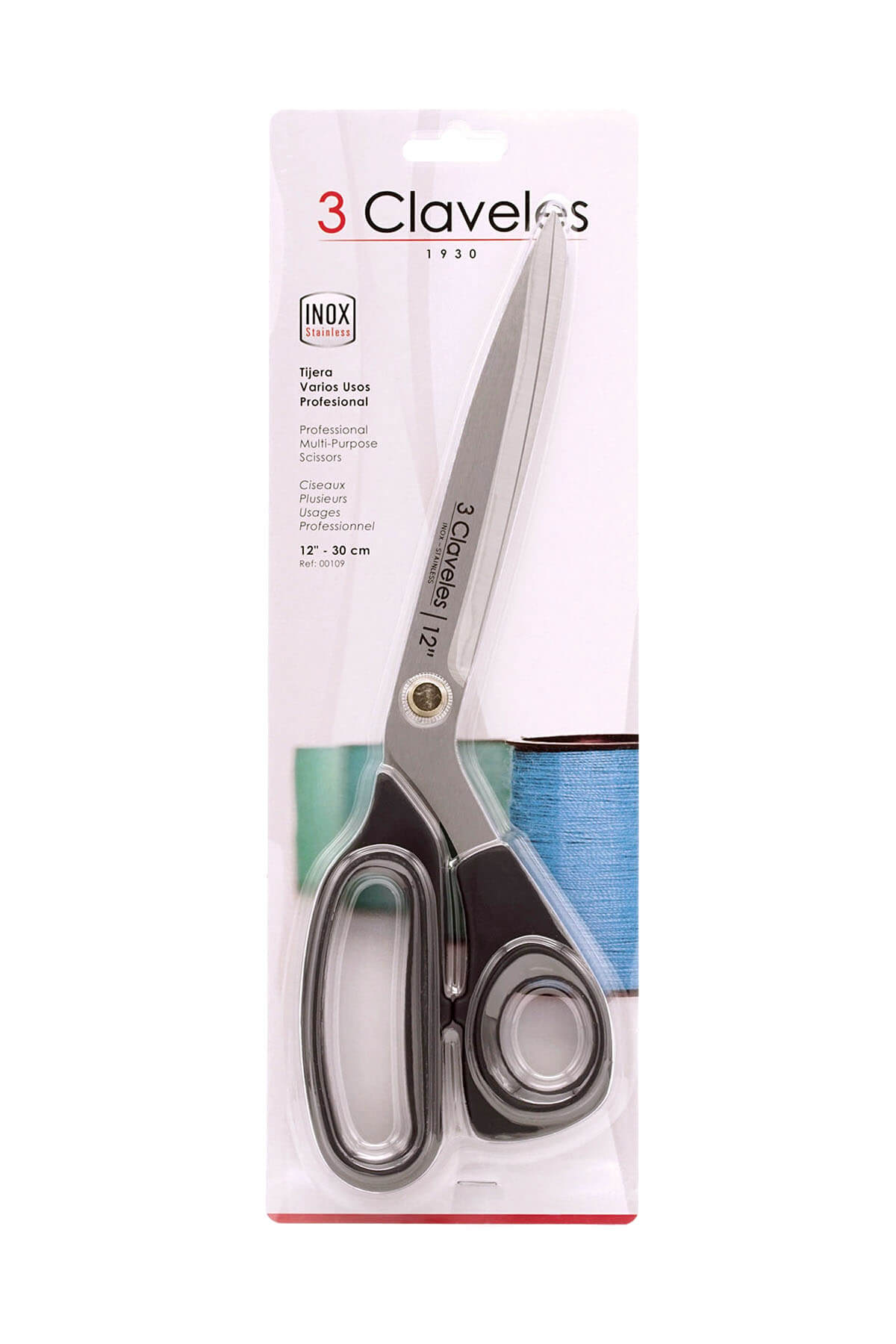 Ciseaux de couture multi-usages, 30 cm, avec manche en thermoplastique TPR noir 3 Claveles