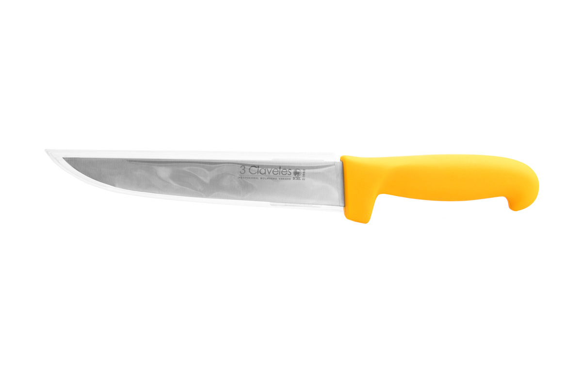 Cuchillo deshuesador ancho con hoja de 18 cm y mango de polipropileno amarillo 3 Claveles 1375