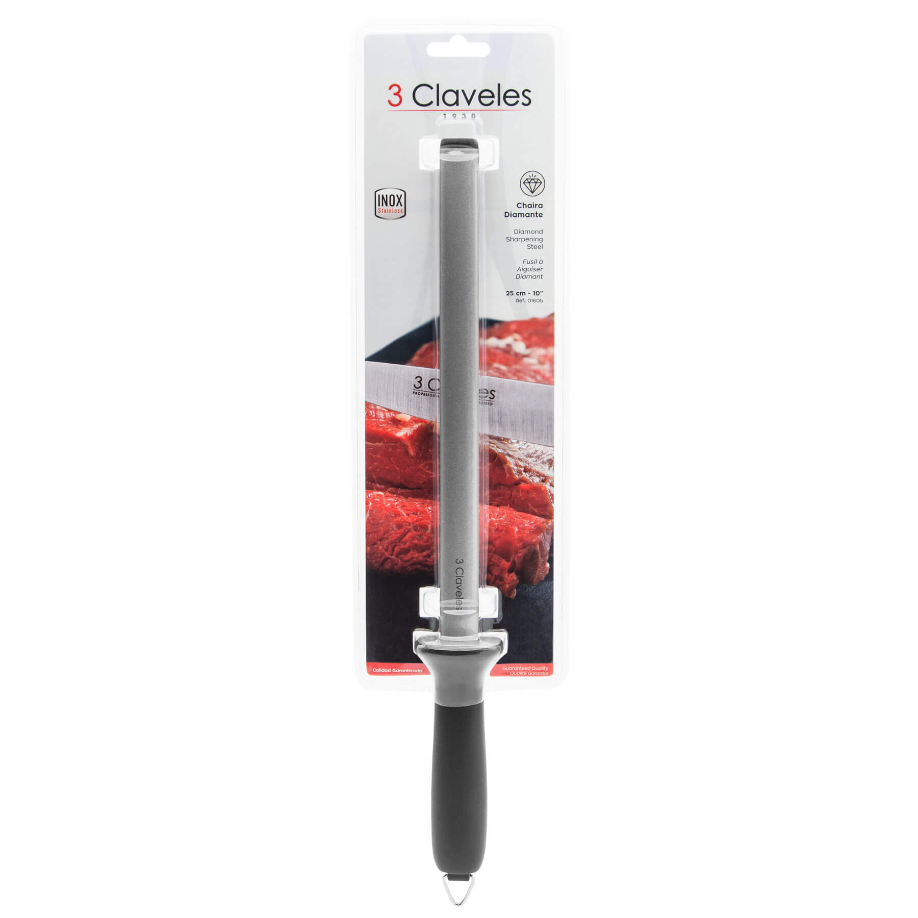 3 Claveles diamond sharpening steel with black nylon fiber handle