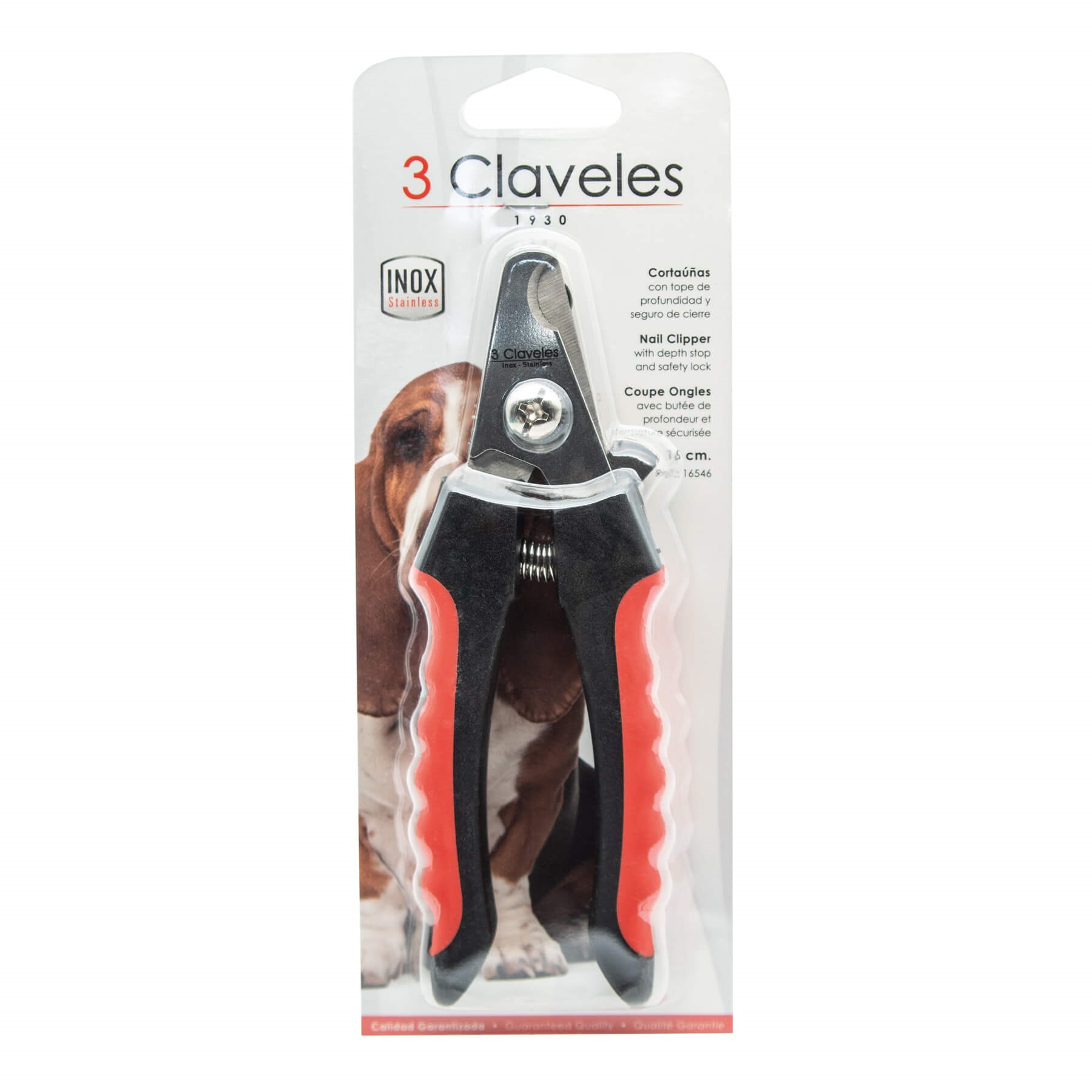 Pet nail clippers, 16 cm, black and red handle, 3 Claveles