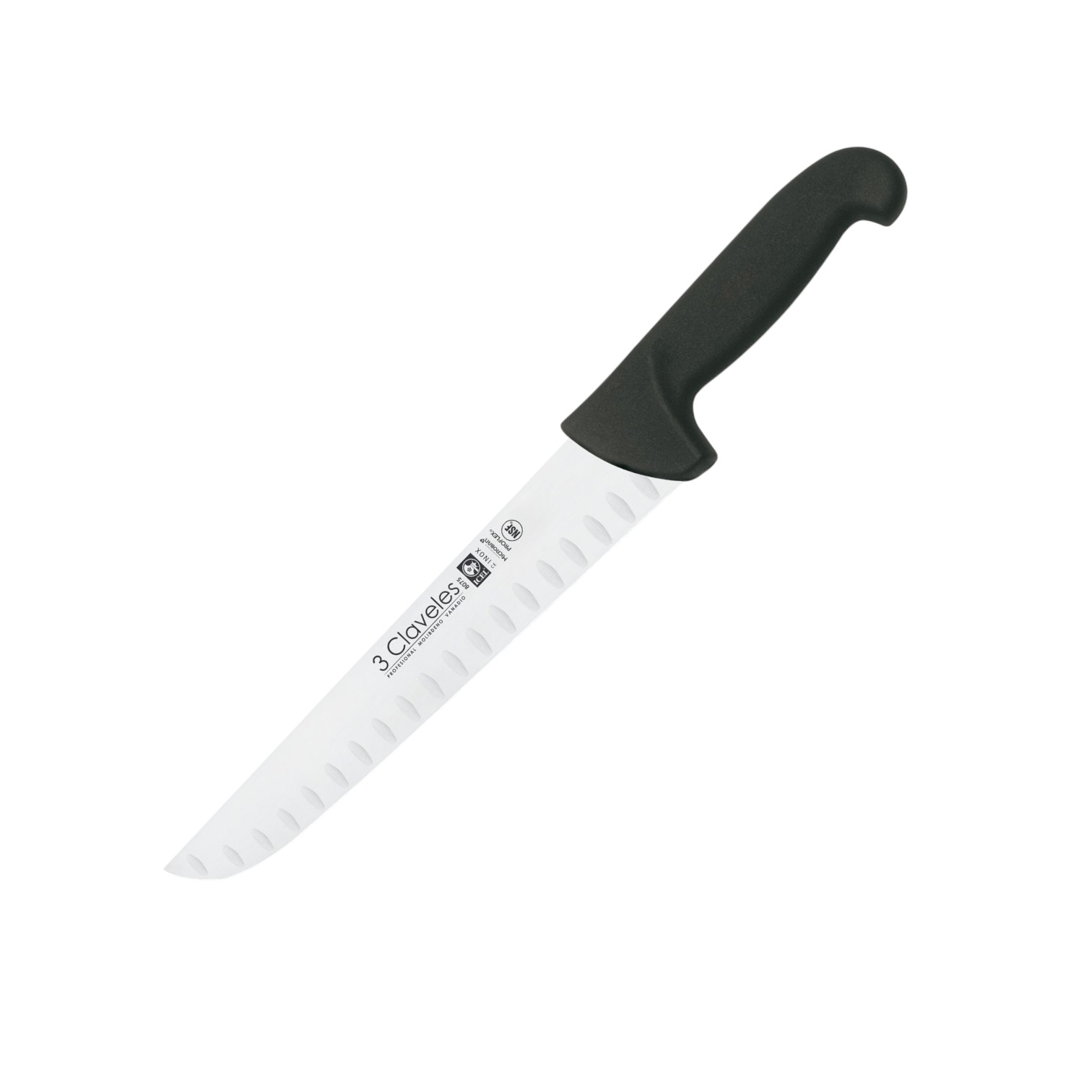 Faca de talho com ranhuras, lâmina de 24 cm e cabo preto em Profl...