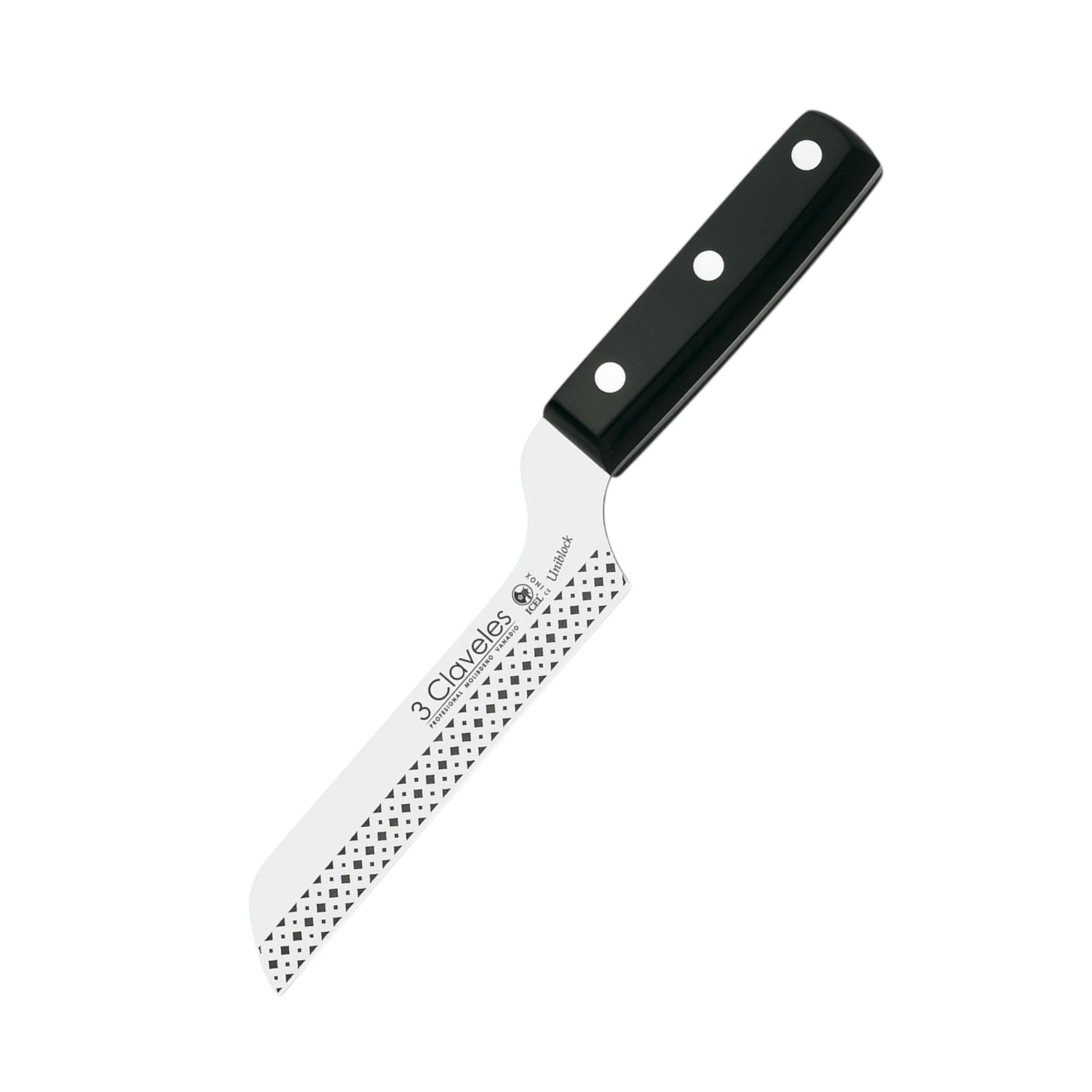 3 Claveles Uniblock 12cm Angled Cheese Knife with Black Pom Handl...