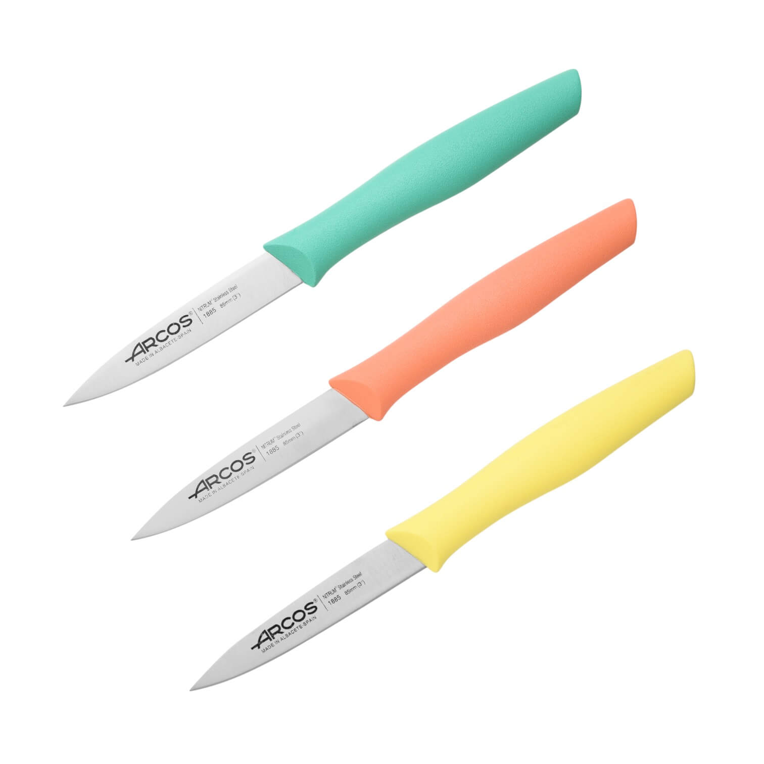 Conjunto de 3 facas de legumes coloridas Arcos Nova de 85 mm