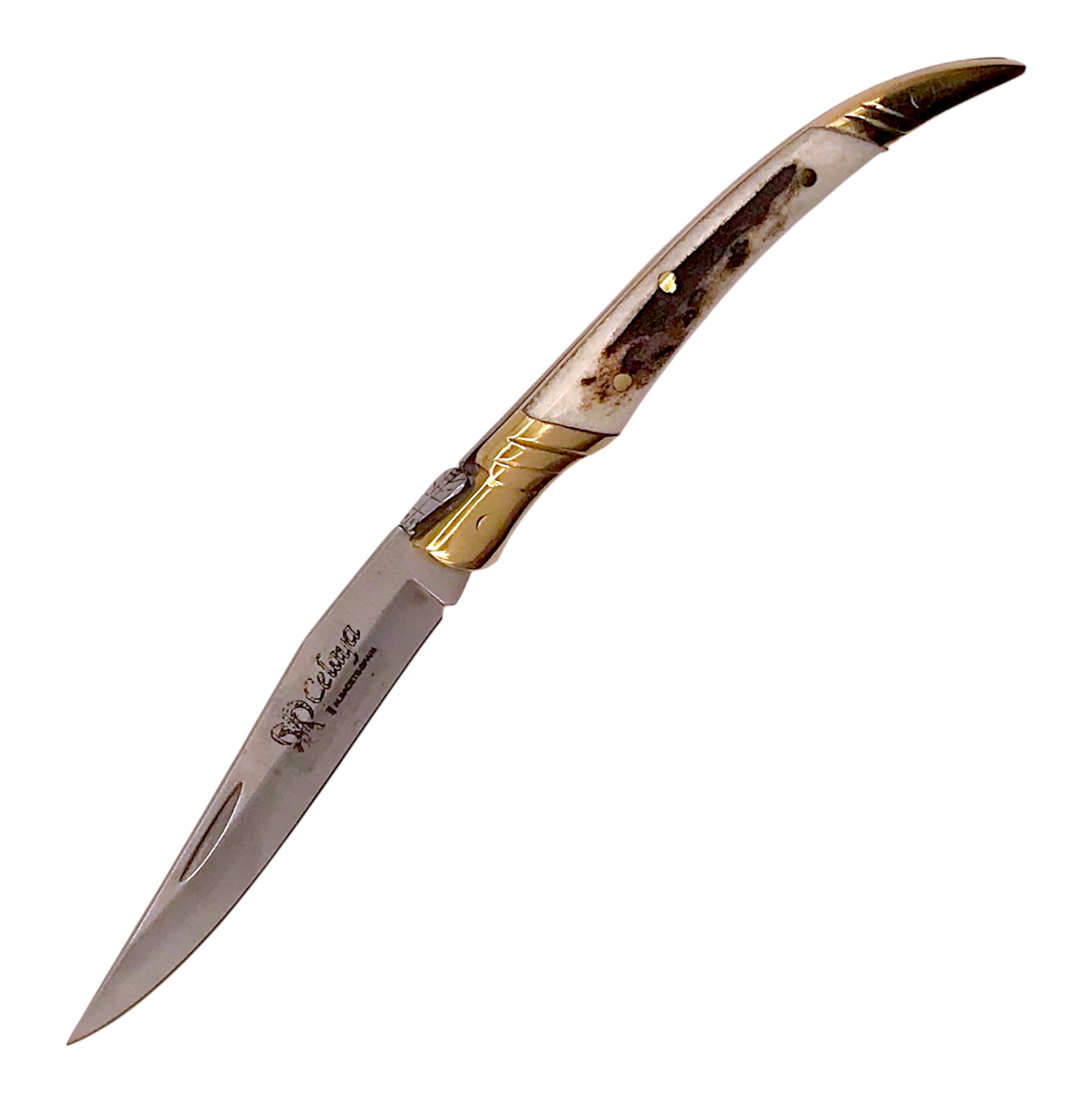 Navaja estilete artesana con mango de asta de ciervo y hoja de 8 ...