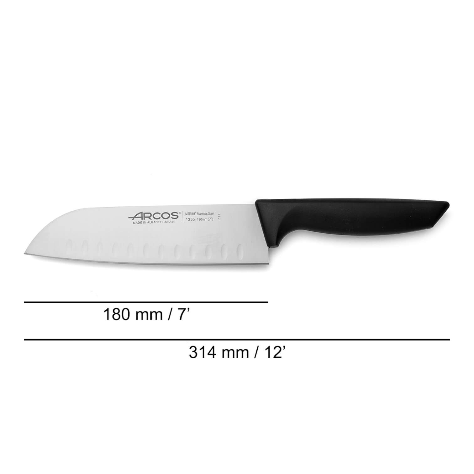 Couteau Santoku Arcos, série Nice, manche en polypropylène noir, 180 mm