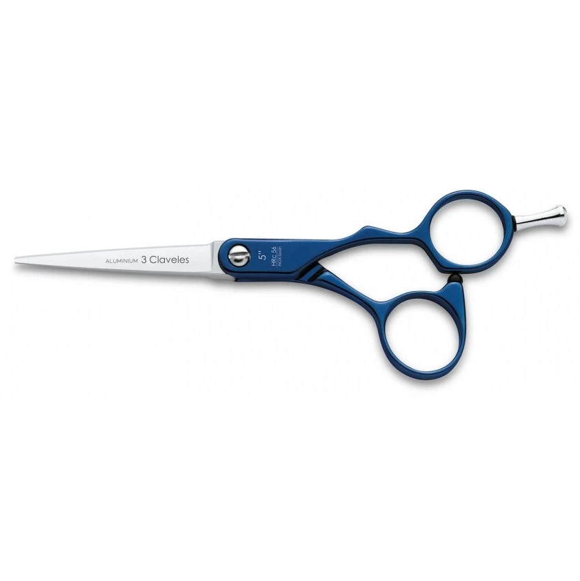Tijera peluquería Duraluminium azul 5" con filo suave 3 Claveles