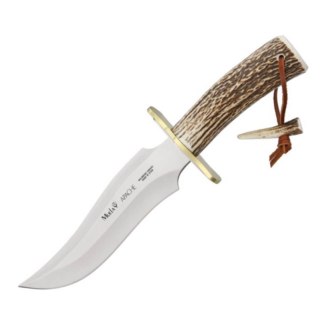 Cuchillo de caza Muela Apache con mango de asta de ciervo y hoja ...