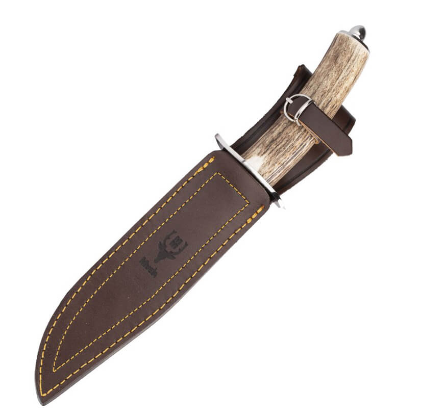 Cuchillo de caza Muela Sarrio-19A con mango de asta de ciervo y hoja de acero Molibdeno Vanadio de 19 cm