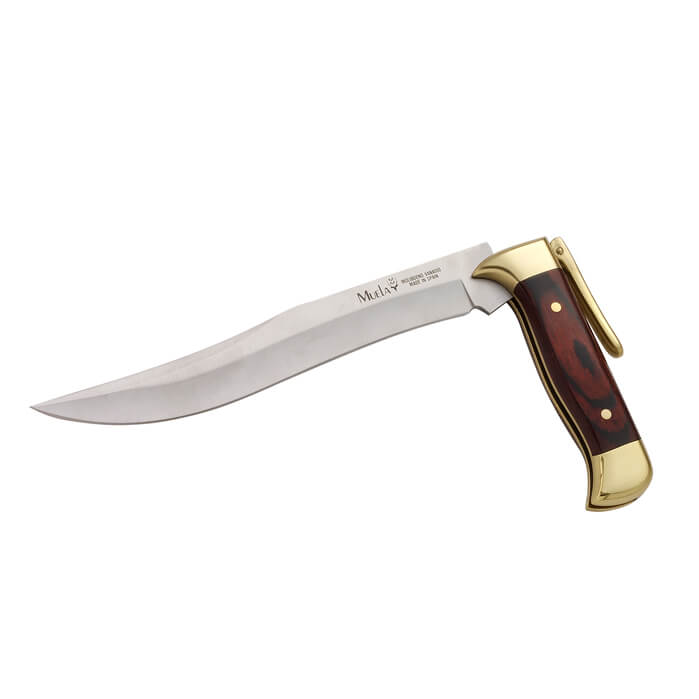 Cuchillo plegable con cachas de madera prensada coral y latón co...