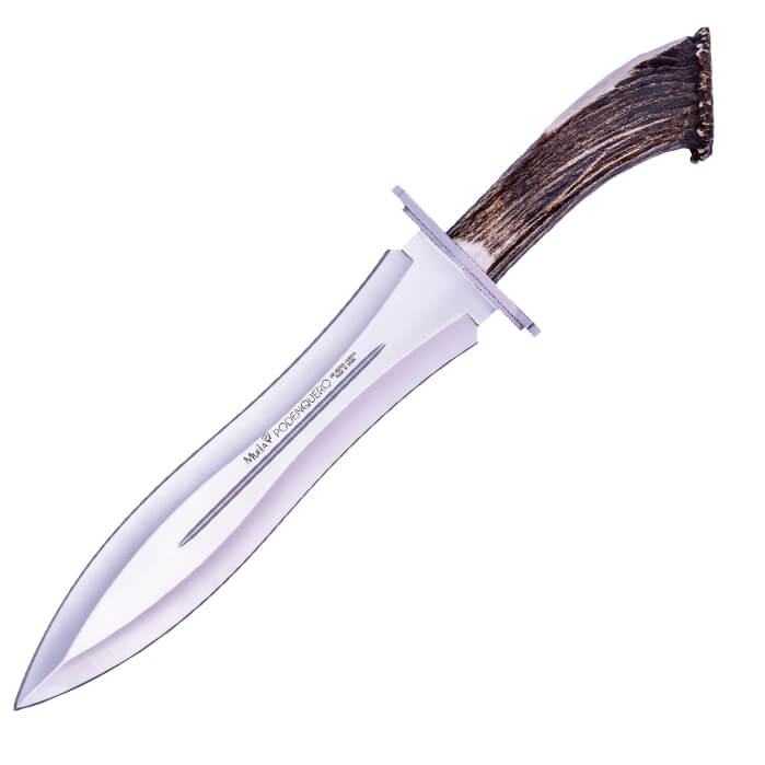 Cuchillo de remate con puño de asta de ciervo con roseta y defen...