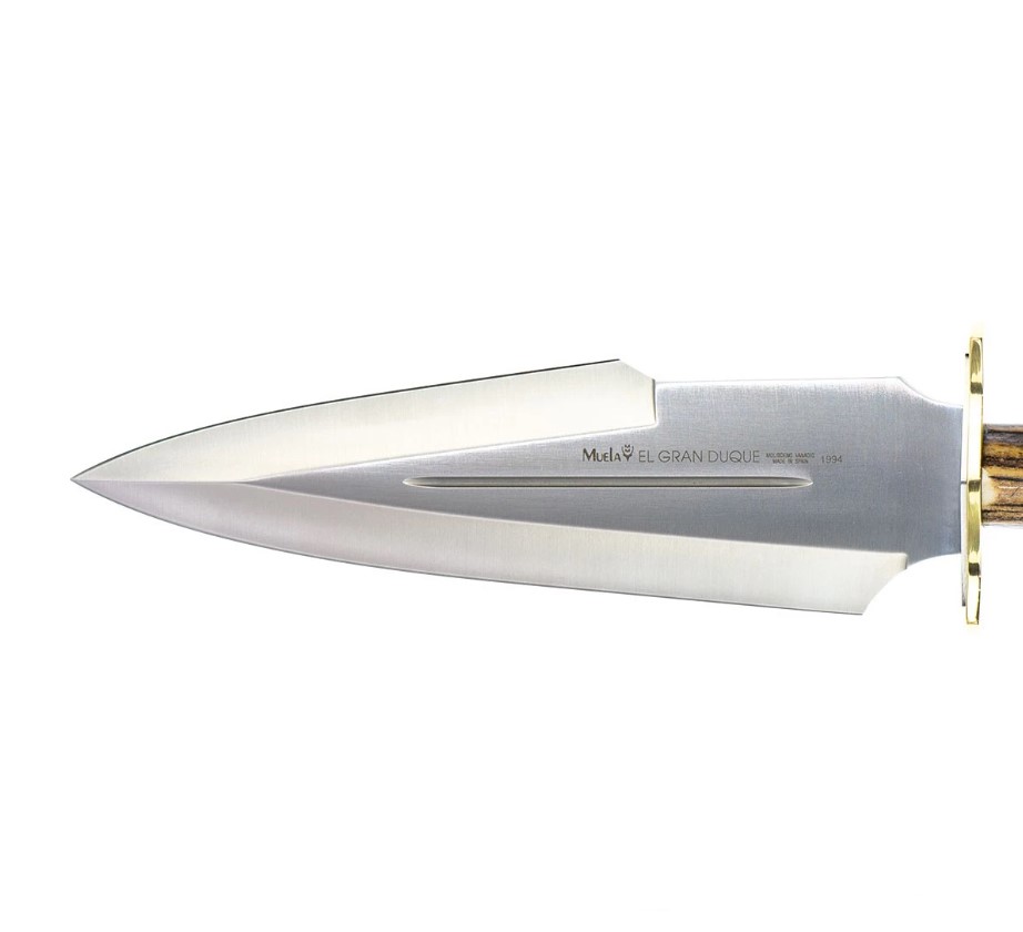 Cuchillo de caza Muela Gran Duque con puño de asta de ciervo con roseta y hoja de 25 cm