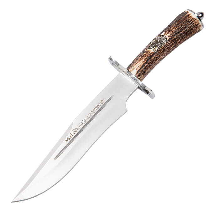 Cuchillo con puño de asta de ciervo, con incrustación de cabeza...