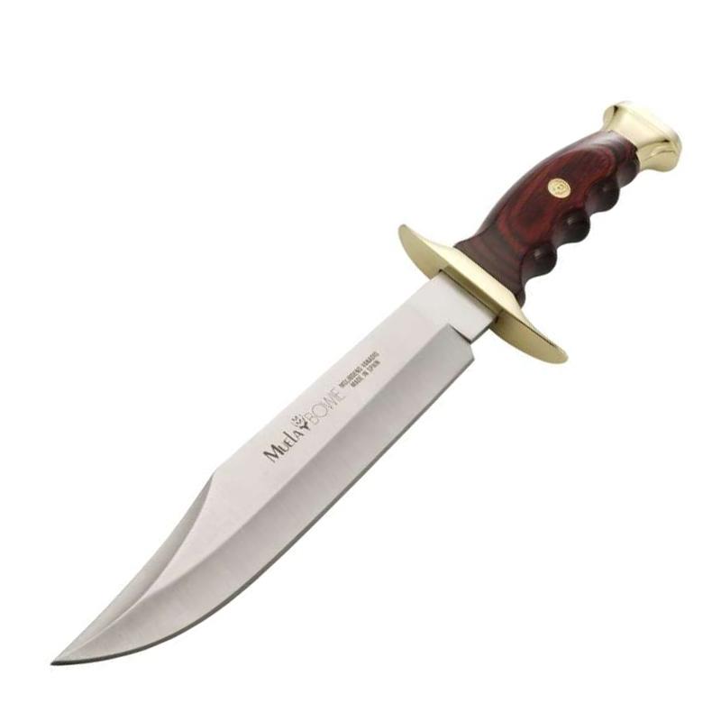 Cuchillo de caza Muela Bowie con puño de madera prensada coral y...