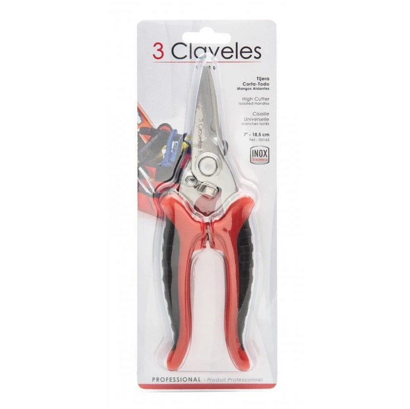 Tijeras corta todo de 18.5 cm con mango aislante 3 Claveles
