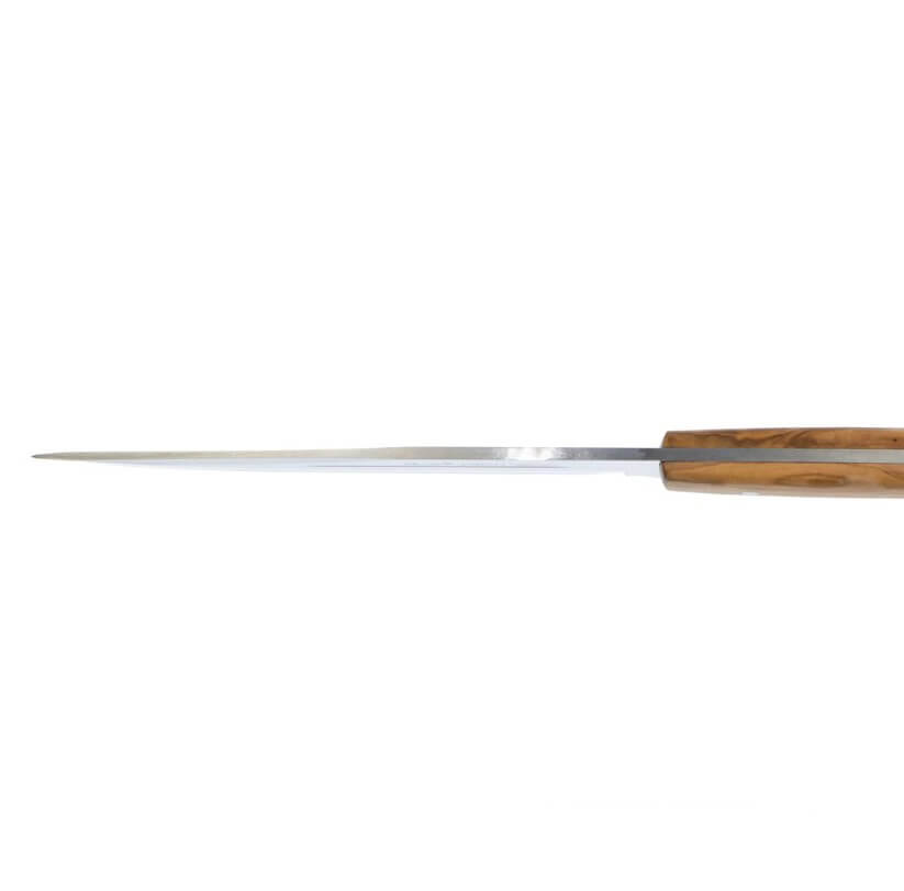 Cuchillo de caza Muela Jabali con mango de madera de olivo y hoja de acero Molibdeno Vanadio de 21 cm