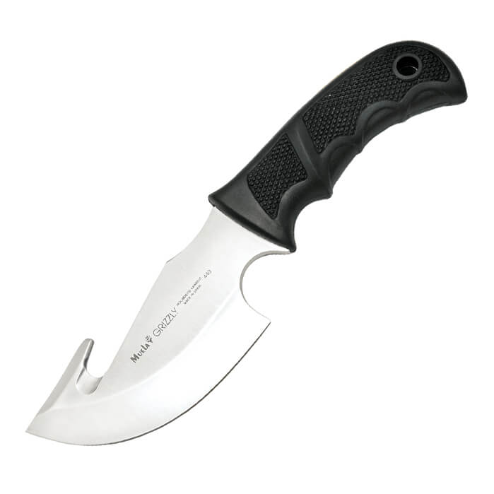 Cuchillo desollador Muela Grizzly de hoja ancha con mango de goma...