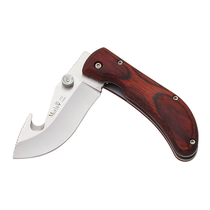 Navaja desollador con cachas de madera prensada coral con hoja de...