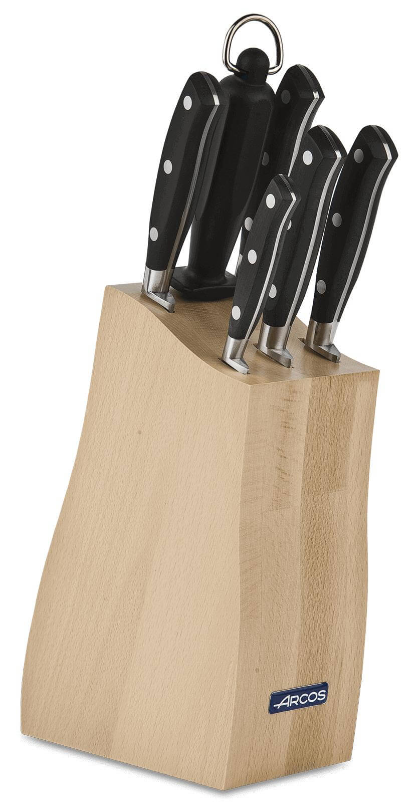 Juego de cocina Arcos Riviera Negra con 5 cuchillos y chaira